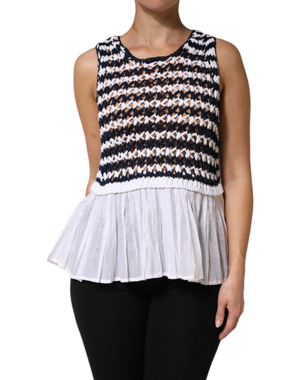 Dondup White Black Knitted Round Neck Sleeveless Tank Top