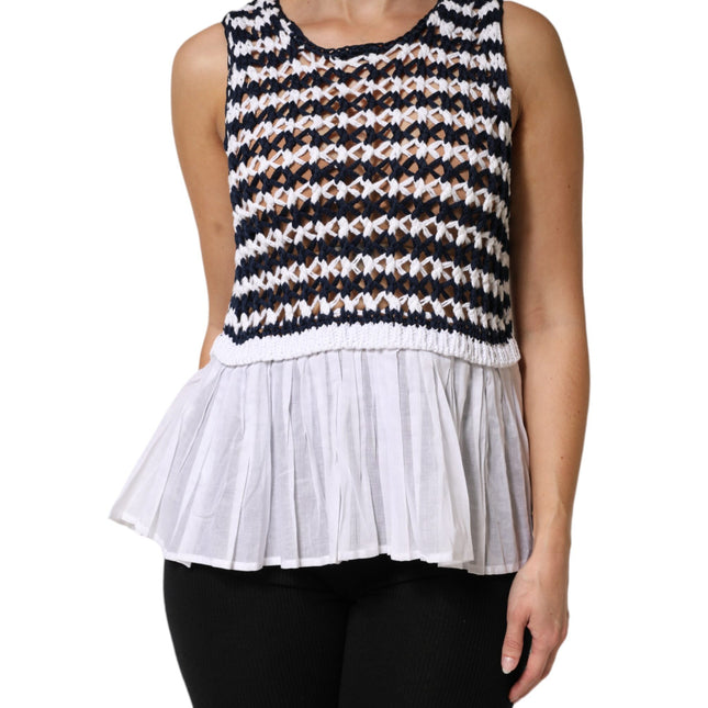 Dondup White Black Knitted Round Neck Sleeveless Tank Top