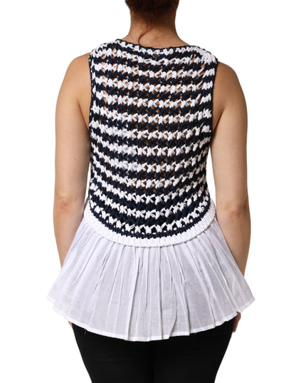 Dondup White Black Knitted Round Neck Sleeveless Tank Top