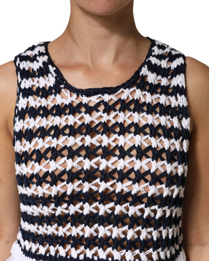 Dondup White Black Knitted Round Neck Sleeveless Tank Top