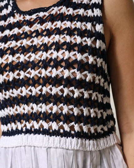 Dondup White Black Knitted Round Neck Sleeveless Tank Top