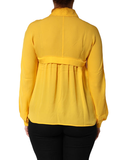 Moschino Couture Yellow Silk Collared Long Sleeves  Top