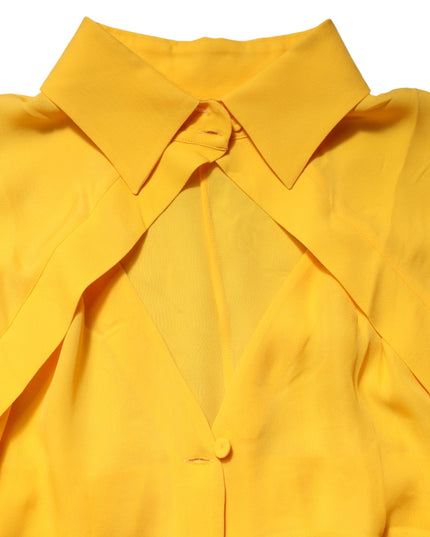 Moschino Couture Yellow Silk Collared Long Sleeves  Top