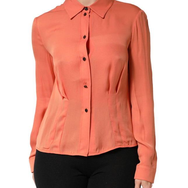 Emporio Armani Orange Collared Button Down Long Sleeves  Top