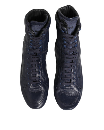 Dolce & Gabbana Dark Blue Deer Leather Mid Calf Boots Shoes