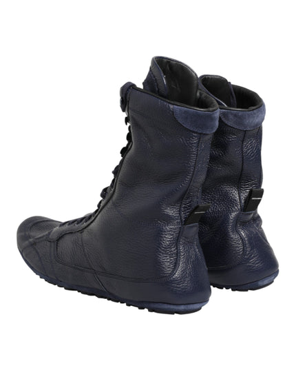 Dolce & Gabbana Dark Blue Deer Leather Mid Calf Boots Shoes