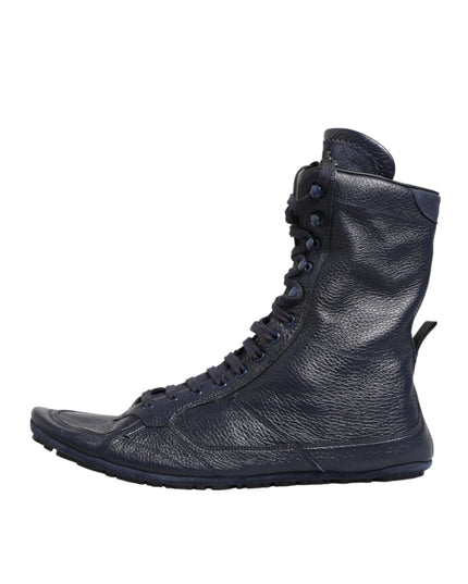 Dolce & Gabbana Dark Blue Deer Leather Mid Calf Boots Shoes