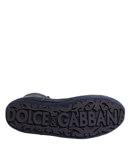 Dolce & Gabbana Dark Blue Deer Leather Mid Calf Boots Shoes