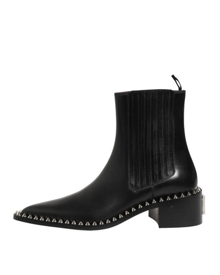 Dolce & Gabbana Black Studded Chelsea Short Ankle Boots Shoes