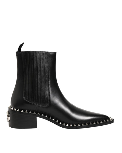 Dolce & Gabbana Black Studded Chelsea Short Ankle Boots Shoes