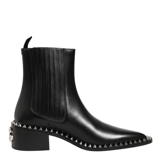 Dolce & Gabbana Black Studded Chelsea Short Ankle Boots Shoes