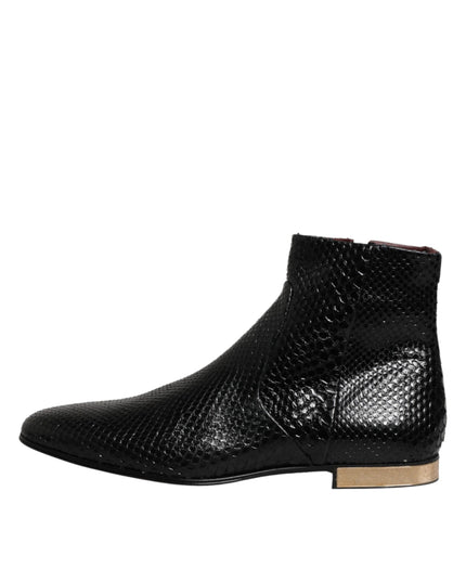 Dolce & Gabbana Black Leather Chelsea Short Ankle Boots  Shoes