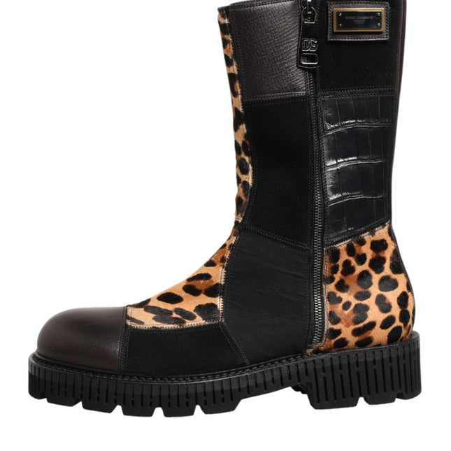 Dolce & Gabbana Multicolor Leopard Mid Calf Boots Shoes