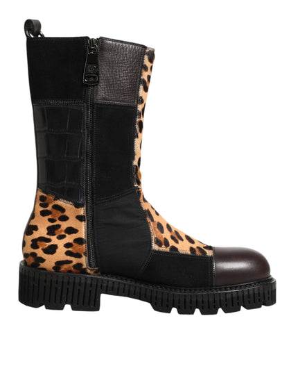 Dolce & Gabbana Multicolor Leopard Mid Calf Boots Shoes