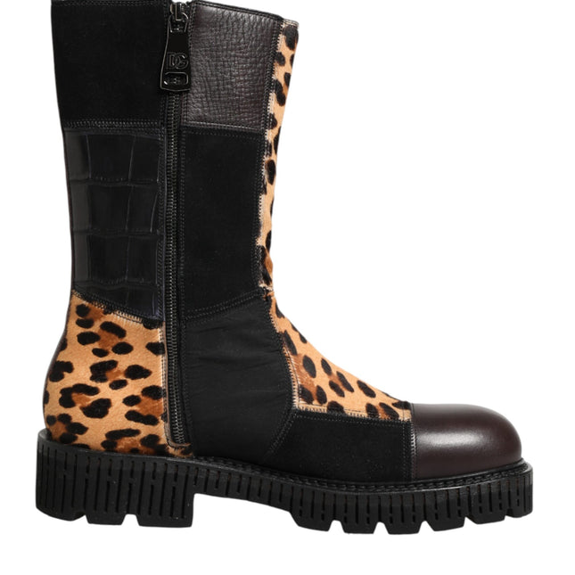 Dolce & Gabbana Multicolor Leopard Mid Calf Boots Shoes