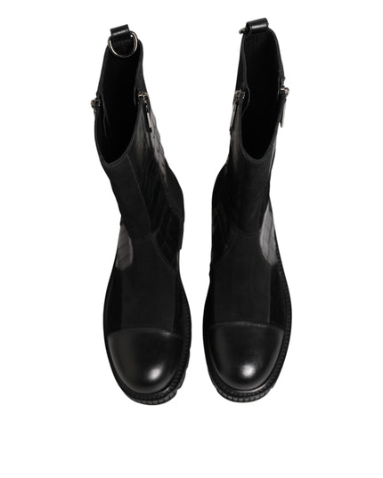 Dolce & Gabbana Black Patchwork Leather Mid Calf Boot  Shoes