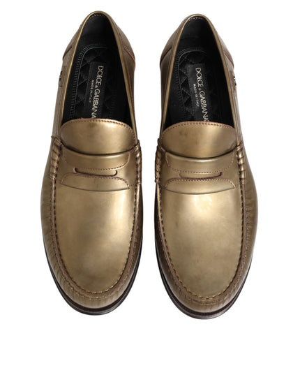 Dolce & Gabbana Gold Leather Slip On Dress Men Loafers Shoes