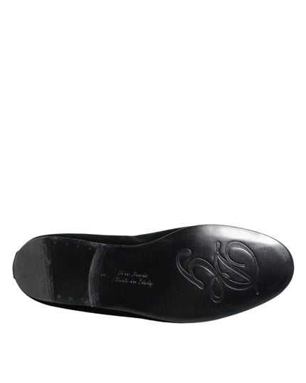 Dolce & Gabbana Black Velvet Gold Crown Mens Loafers Shoes