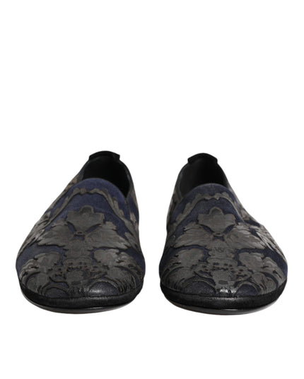 Dolce & Gabbana Black Jacquard Leather Slip On Loafers Shoes