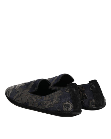 Dolce & Gabbana Black Jacquard Leather Slip On Loafers Shoes