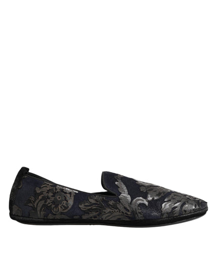 Dolce & Gabbana Black Jacquard Leather Slip On Loafers Shoes