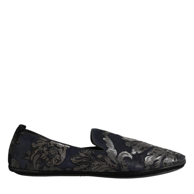 Dolce & Gabbana Black Jacquard Leather Slip On Loafers Shoes