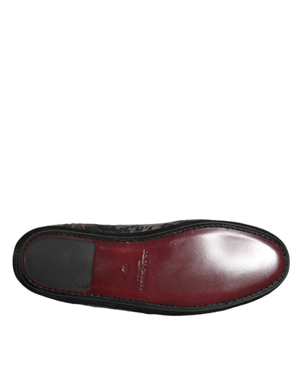 Dolce & Gabbana Black Jacquard Leather Slip On Loafers Shoes