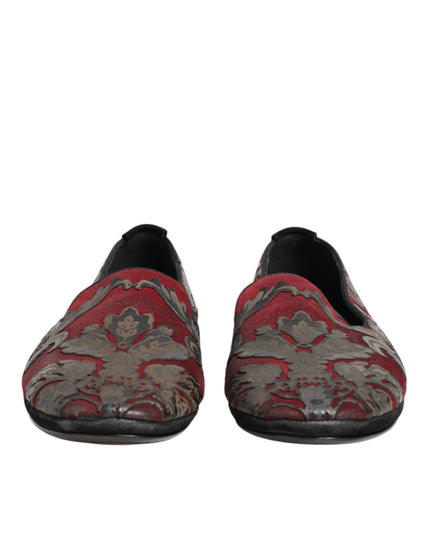 Dolce & Gabbana Bordeaux Jacquard Leather Slip On Loafer Shoes