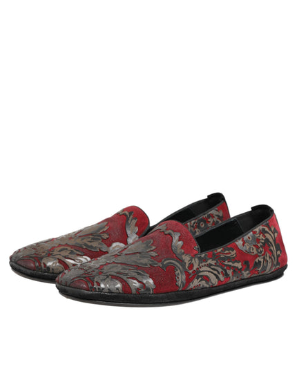 Dolce & Gabbana Bordeaux Jacquard Leather Slip On Loafer Shoes