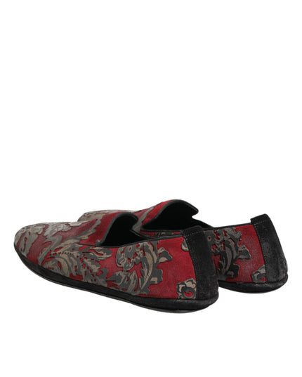 Dolce & Gabbana Bordeaux Jacquard Leather Slip On Loafer Shoes