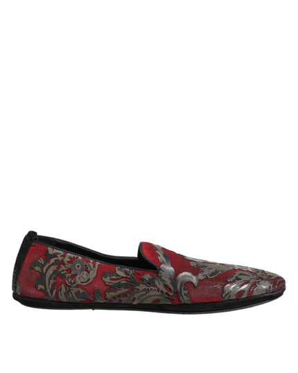 Dolce & Gabbana Bordeaux Jacquard Leather Slip On Loafer Shoes