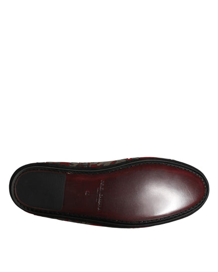 Dolce & Gabbana Bordeaux Jacquard Leather Slip On Loafer Shoes