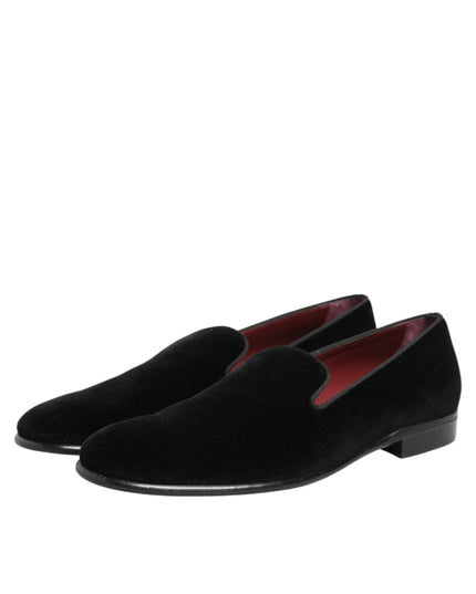 Dolce & Gabbana Black Leather Suede Slip On Loafer Dress Shoes