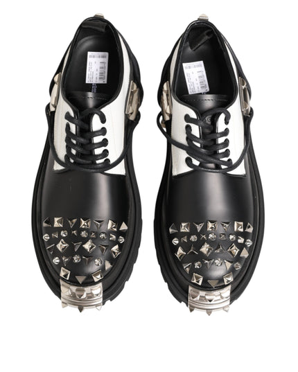 Dolce & Gabbana Black White Studded Men Formal Derby Shoes