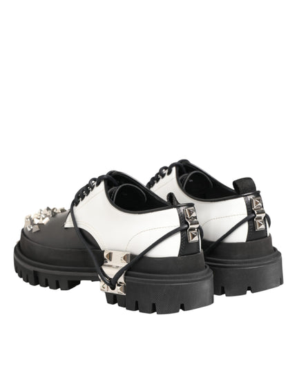 Dolce & Gabbana Black White Studded Men Formal Derby Shoes