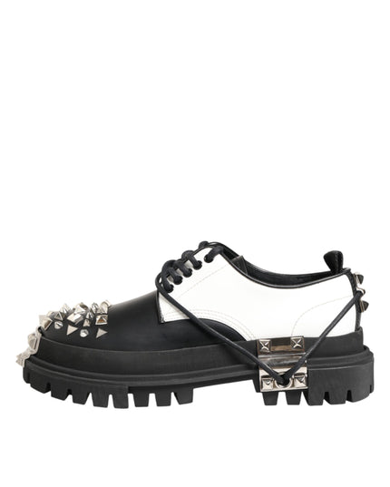 Dolce & Gabbana Black White Studded Men Formal Derby Shoes