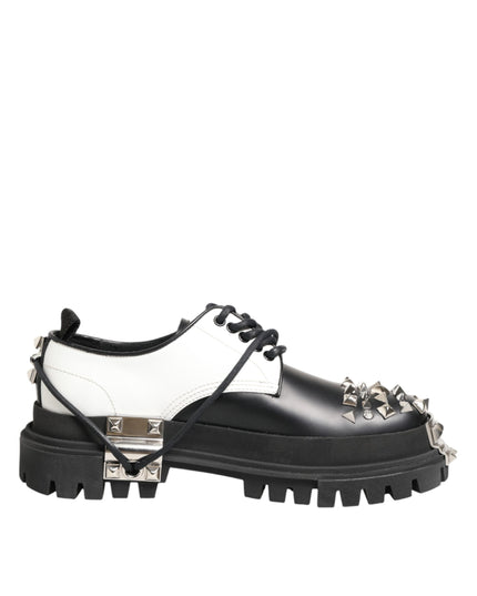 Dolce & Gabbana Black White Studded Men Formal Derby Shoes