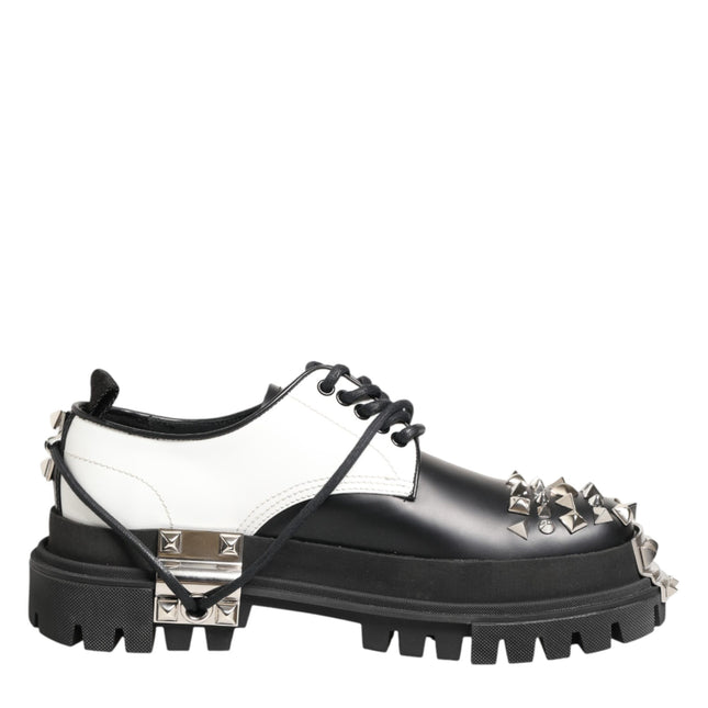 Dolce & Gabbana Black White Studded Men Formal Derby Shoes