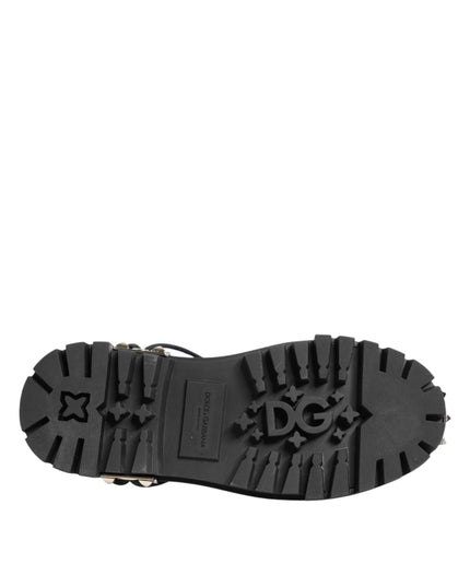 Dolce & Gabbana Black White Studded Men Formal Derby Shoes