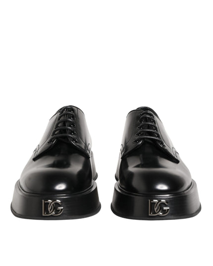 Dolce & Gabbana Black Calfskin Leather Men Derby Dress Shoes