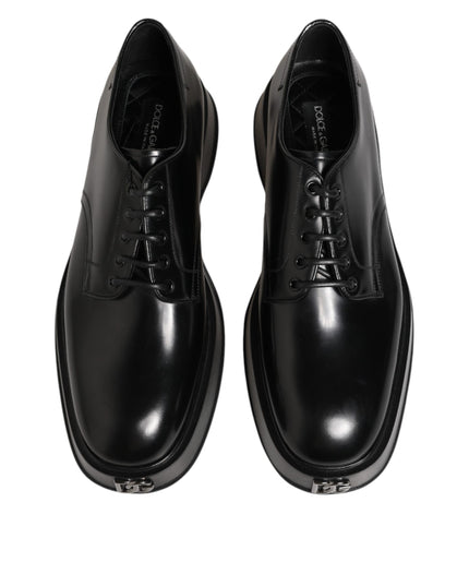 Dolce & Gabbana Black Calfskin Leather Men Derby Dress Shoes