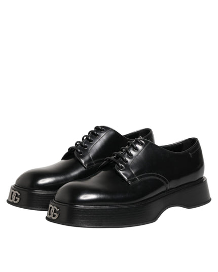 Dolce & Gabbana Black Calfskin Leather Men Derby Dress Shoes
