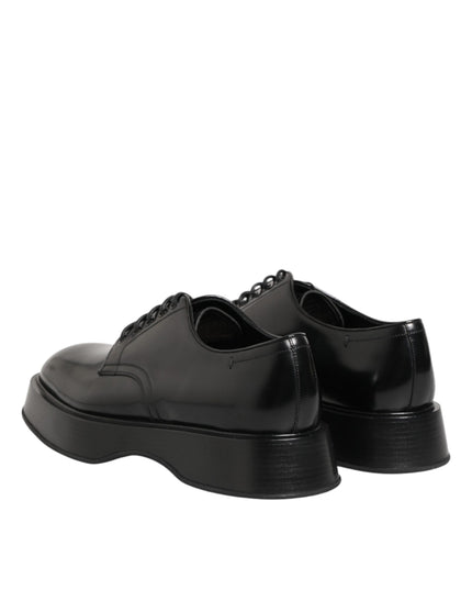 Dolce & Gabbana Black Calfskin Leather Men Derby Dress Shoes