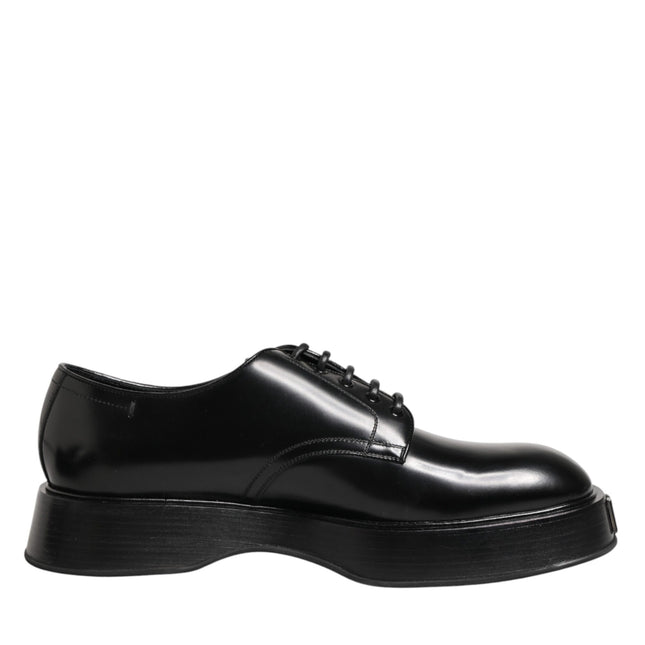 Dolce & Gabbana Black Calfskin Leather Men Derby Dress Shoes
