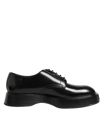 Dolce & Gabbana Black Calfskin Leather Men Derby Dress Shoes