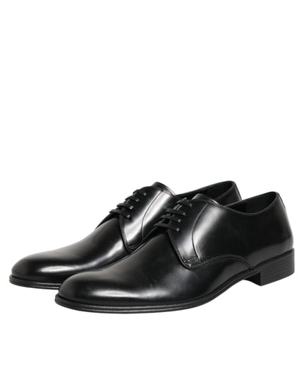 Dolce & Gabbana Black Calfskin Leather Derby Dress Shoes