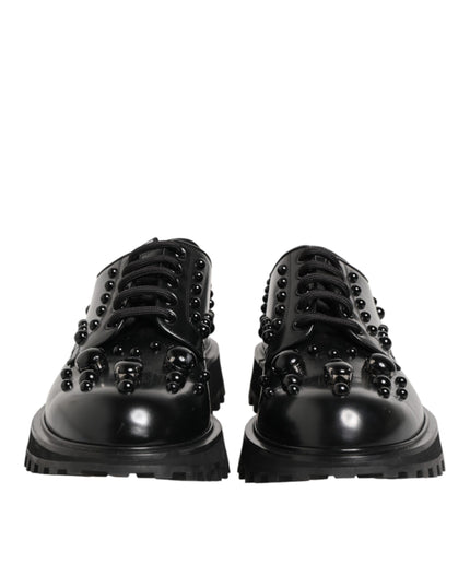 Dolce & Gabbana Black Leather Studded Men Formal Derby  Shoes