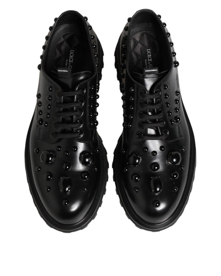 Dolce & Gabbana Black Leather Studded Men Formal Derby  Shoes