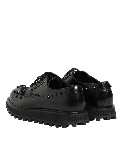 Dolce & Gabbana Black Leather Studded Men Formal Derby  Shoes