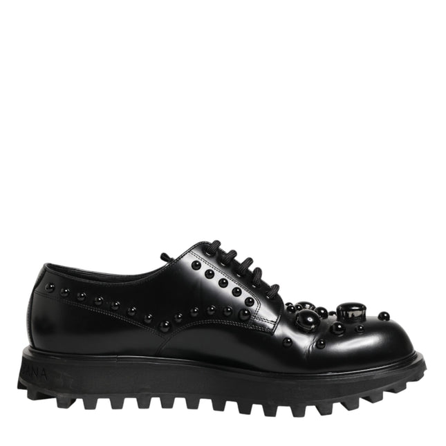 Dolce & Gabbana Black Leather Studded Men Formal Derby  Shoes